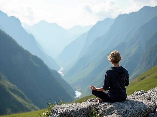Gründer von Gipfel Linie meditiert in den Bergen